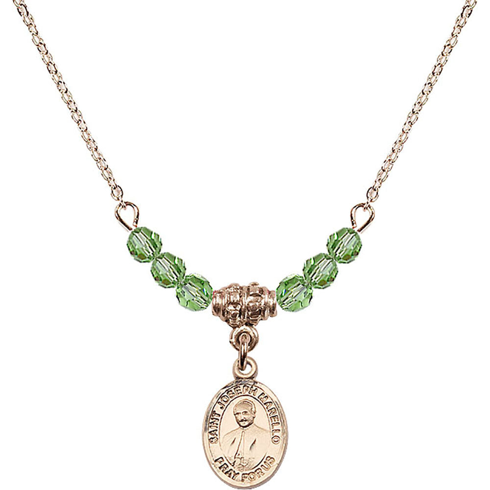 14kt Gold Filled Saint Joseph Marello Birthstone Necklace with Peridot Beads - 9430