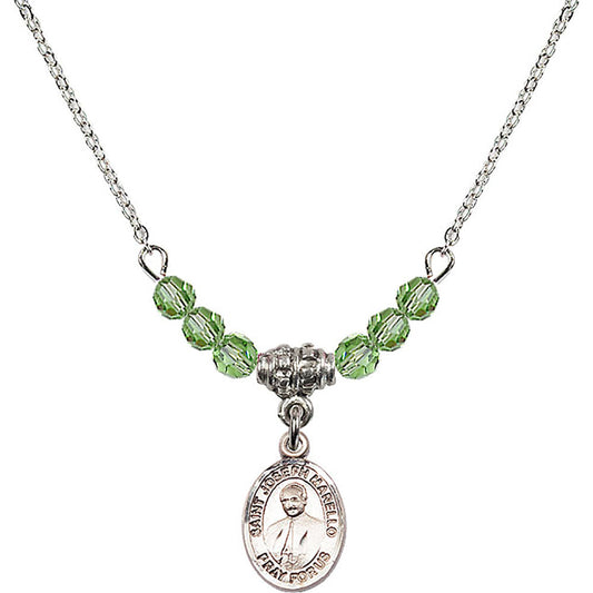 Sterling Silver Saint Joseph Marello Birthstone Necklace with Peridot Beads - 9430