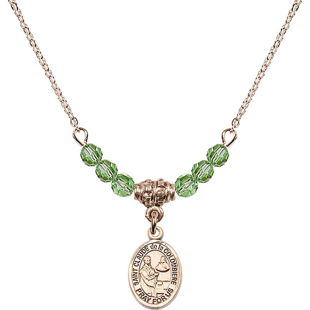 14kt Gold Filled Saint Claude de la Colombiere Birthstone Necklace with Peridot Beads - 9432