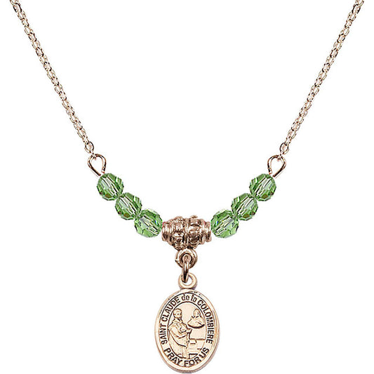 14kt Gold Filled Saint Claude de la Colombiere Birthstone Necklace with Peridot Beads - 9432