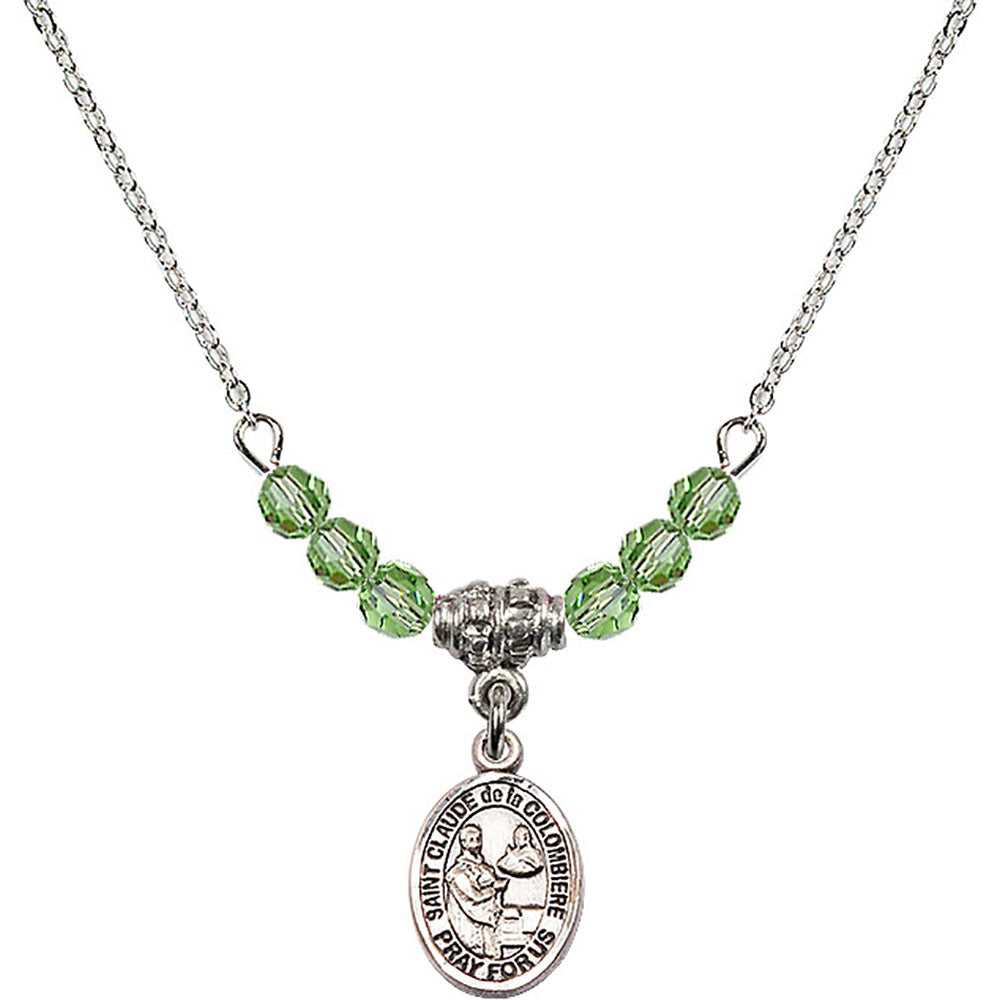 Sterling Silver Saint Claude de la Colombiere Birthstone Necklace with Peridot Beads - 9432