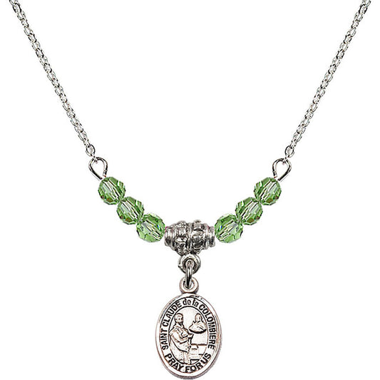 Sterling Silver Saint Claude de la Colombiere Birthstone Necklace with Peridot Beads - 9432