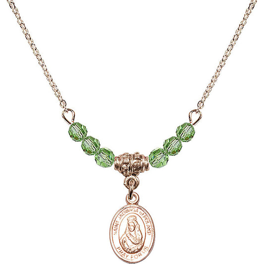 14kt Gold Filled Saint Jadwiga of Poland Birthstone Necklace with Peridot Beads - 9434