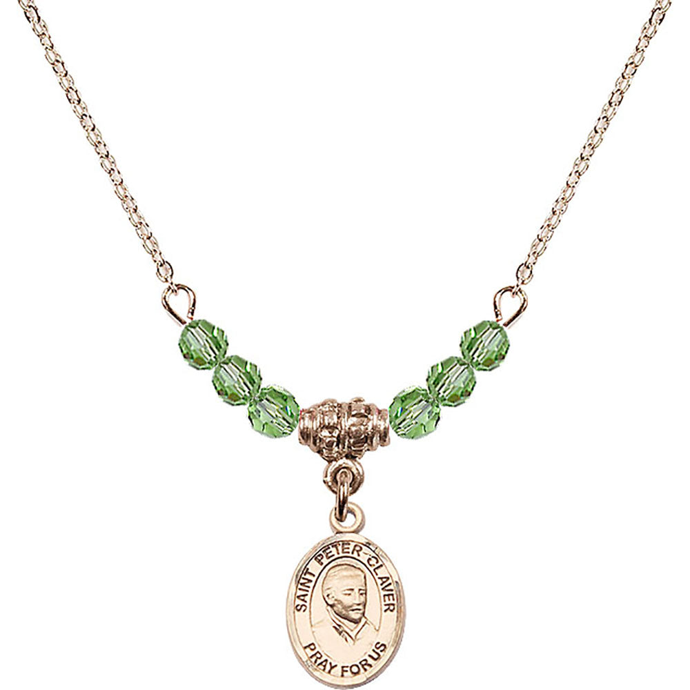 14kt Gold Filled Saint Peter Claver Birthstone Necklace with Peridot Beads - 9442