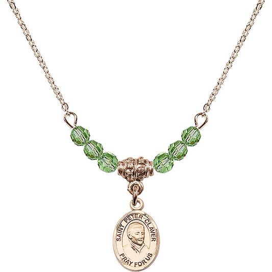 14kt Gold Filled Saint Peter Claver Birthstone Necklace with Peridot Beads - 9442