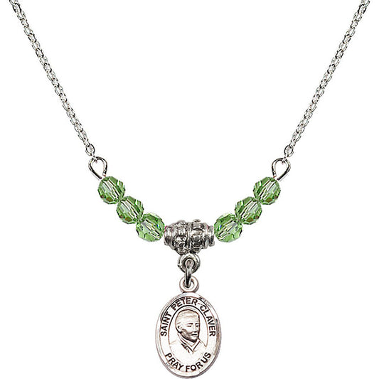 Sterling Silver Saint Peter Claver Birthstone Necklace with Peridot Beads - 9442