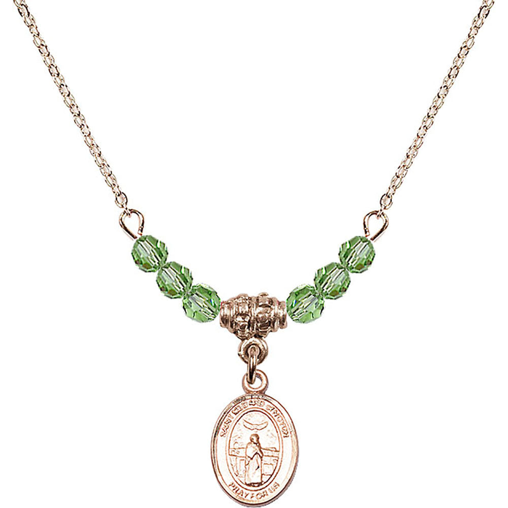 14kt Gold Filled Saint Medard of Noyon Birthstone Necklace with Peridot Beads - 9444