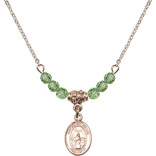 14kt Gold Filled Saint Medard of Noyon Birthstone Necklace with Peridot Beads - 9444
