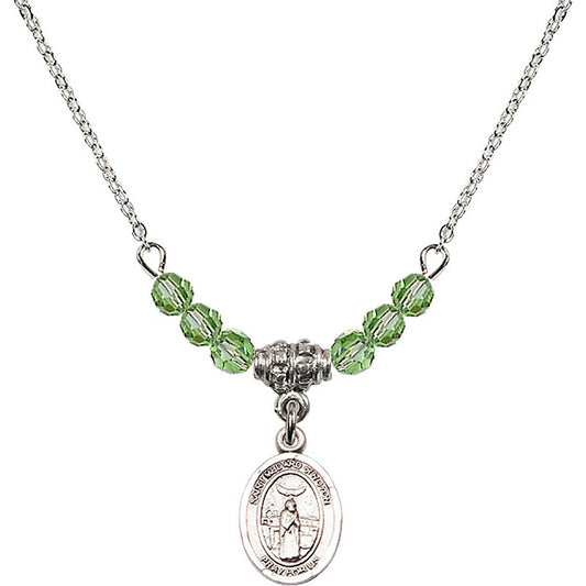 Sterling Silver Saint Medard of Noyon Birthstone Necklace with Peridot Beads - 9444