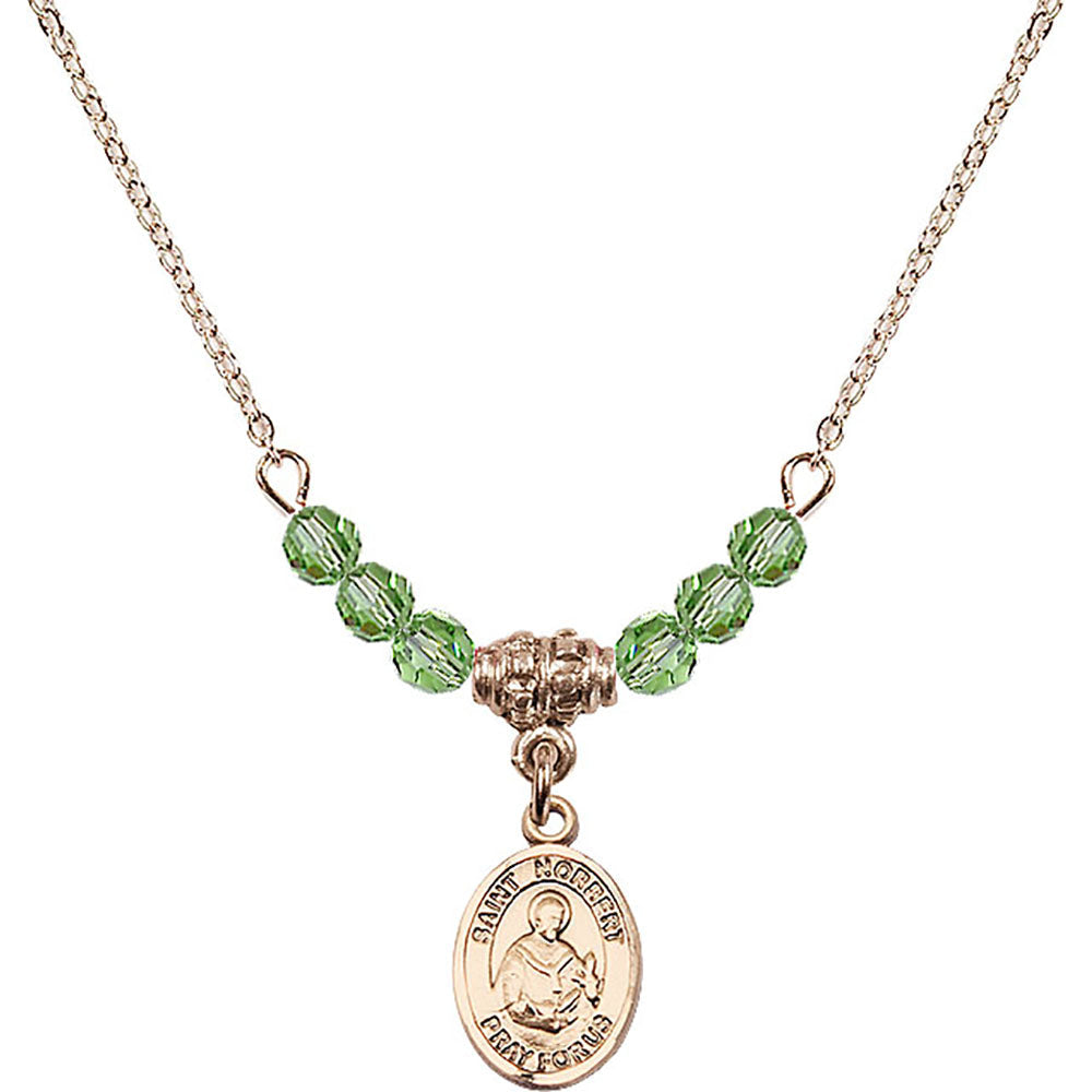 14kt Gold Filled Saint Norbert of Xanten Birthstone Necklace with Peridot Beads - 9447