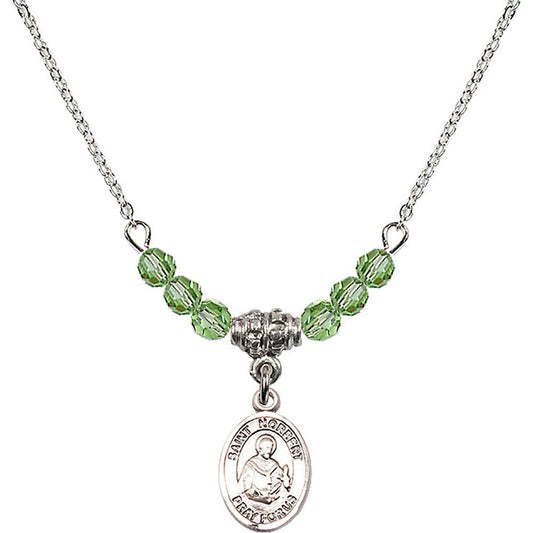 Sterling Silver Saint Norbert of Xanten Birthstone Necklace with Peridot Beads - 9447