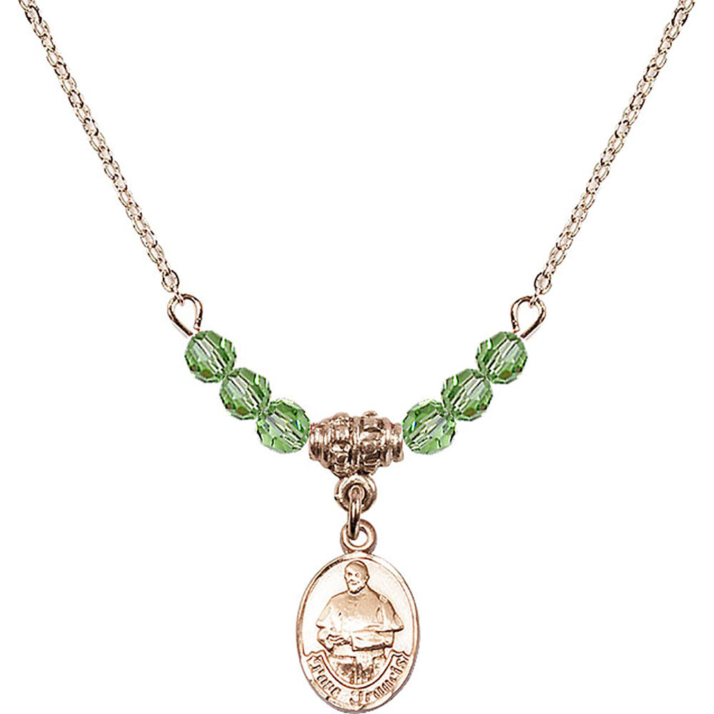 14kt Gold Filled Pope Francis Birthstone Necklace with Peridot Beads - 9451