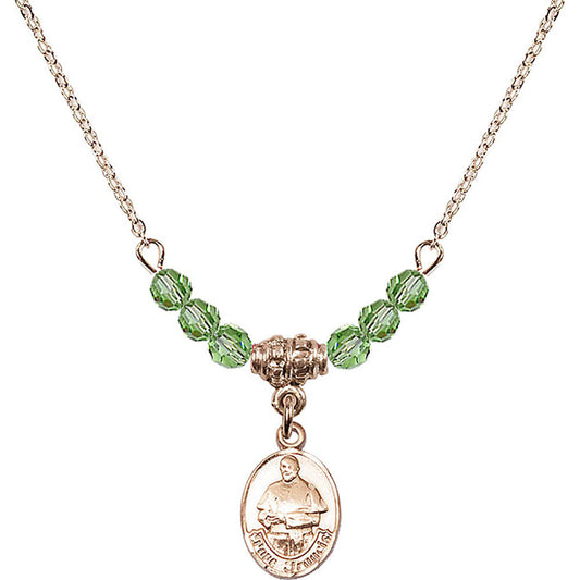 14kt Gold Filled Pope Francis Birthstone Necklace with Peridot Beads - 9451