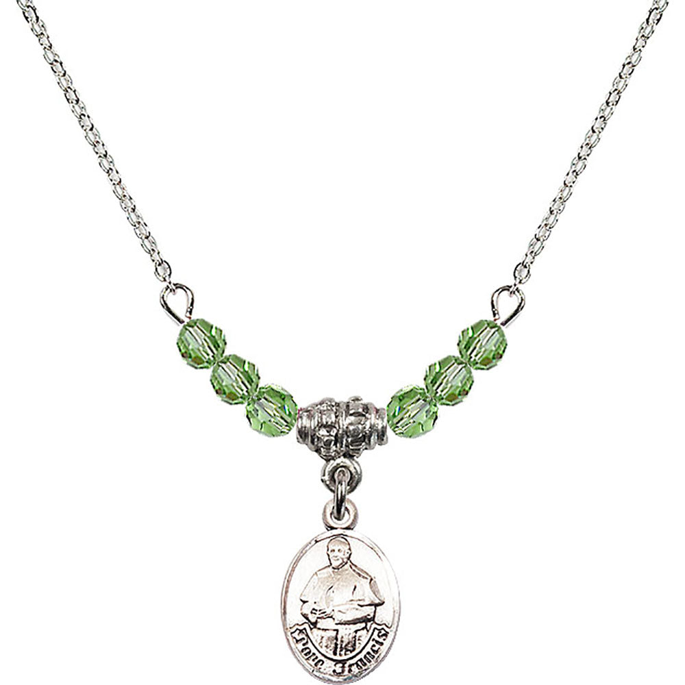 Sterling Silver Pope Francis Birthstone Necklace with Peridot Beads - 9451