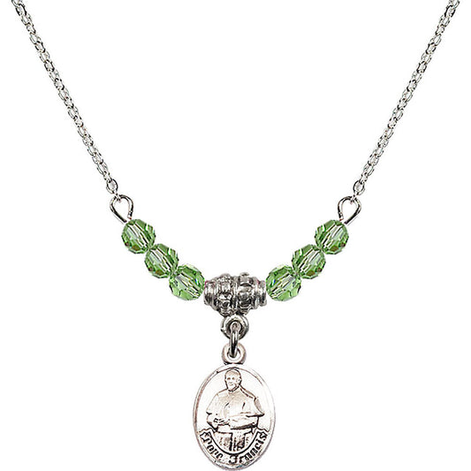 Sterling Silver Pope Francis Birthstone Necklace with Peridot Beads - 9451