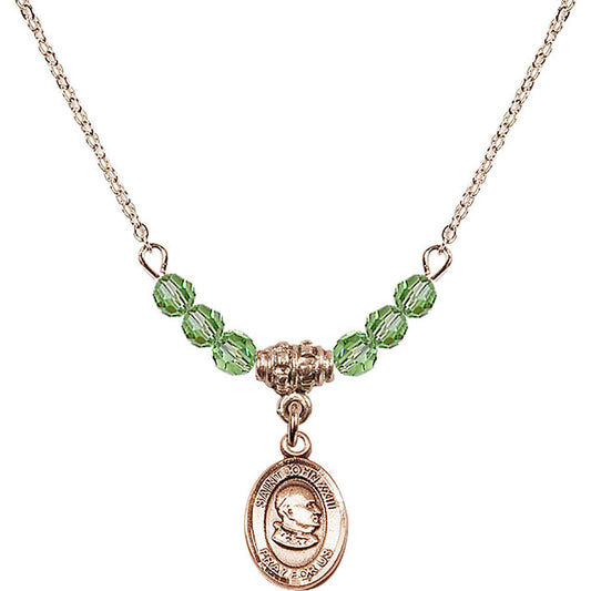 14kt Gold Filled Saint John XXIII Birthstone Necklace with Peridot Beads - 9455
