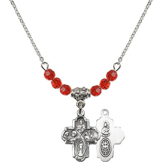 Sterling Silver 4-Way Birthstone Necklace with Ruby Beads - 0047