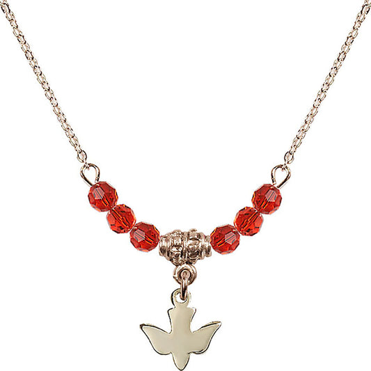 14kt Gold Filled Holy Spirit Birthstone Necklace with Ruby Beads - 0225