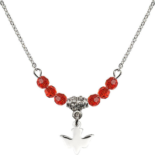 Sterling Silver Holy Spirit Birthstone Necklace with Ruby Beads - 0225