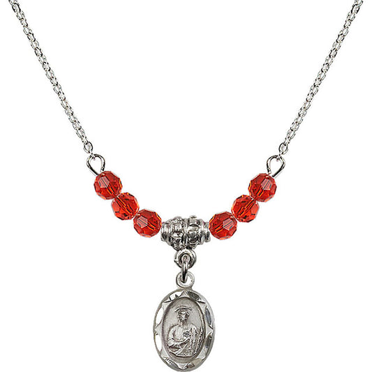 Sterling Silver Saint Jude Birthstone Necklace with Ruby Beads - 0301
