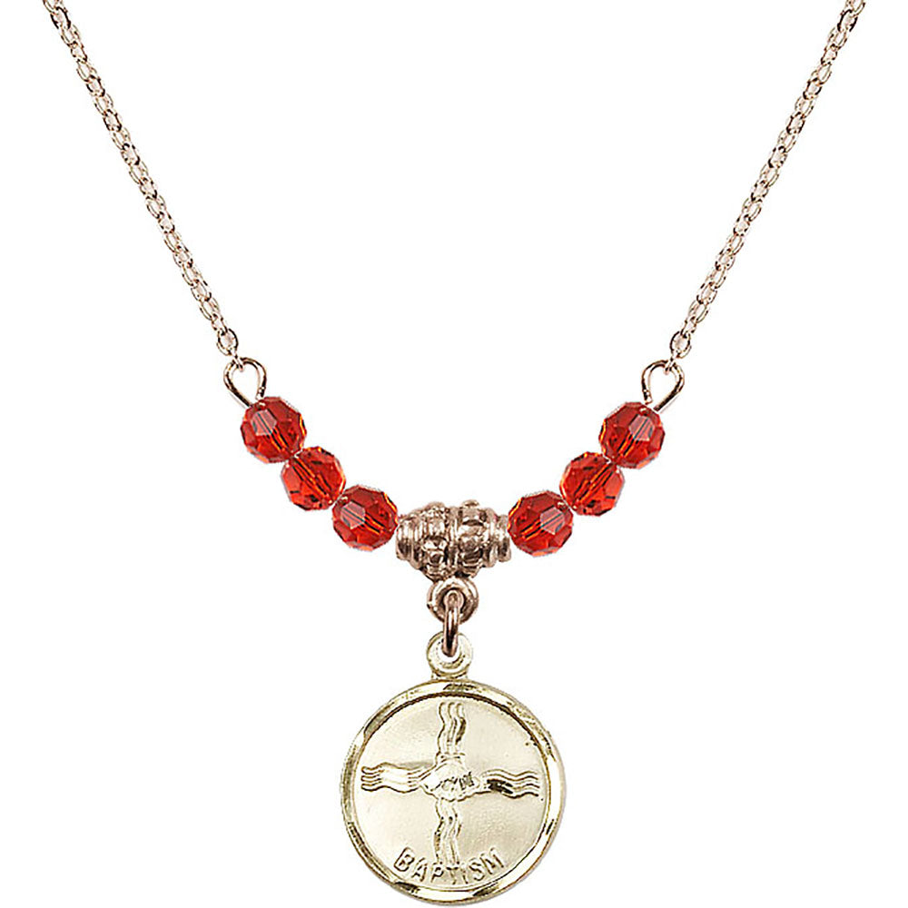 14kt Gold Filled Baptism Birthstone Necklace with Ruby Beads - 0601
