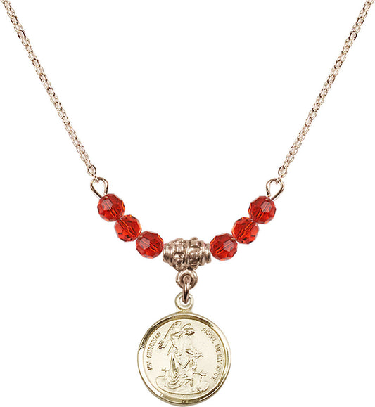 14kt Gold Filled Guardian Angel Birthstone Necklace with Ruby Beads - 0601