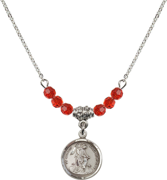 Sterling Silver Guardian Angel Birthstone Necklace with Ruby Beads - 0601