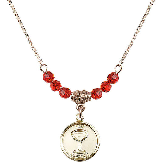 14kt Gold Filled Communion Birthstone Necklace with Ruby Beads - 0601