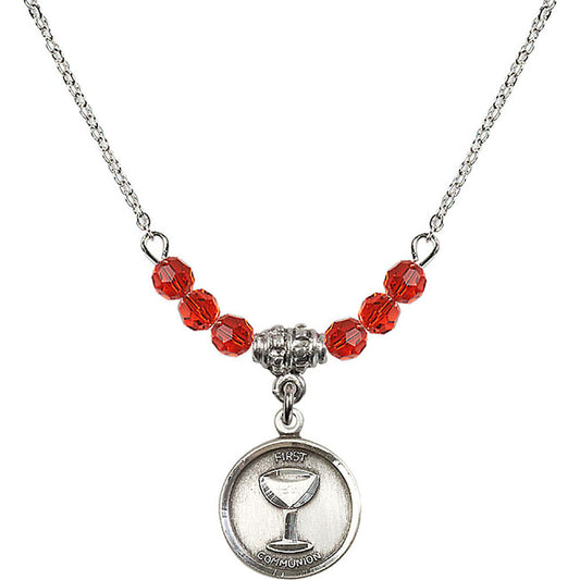Sterling Silver Communion Birthstone Necklace with Ruby Beads - 0601