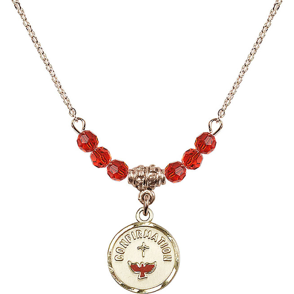 14kt Gold Filled Confirmation Birthstone Necklace with Ruby Beads - 0601