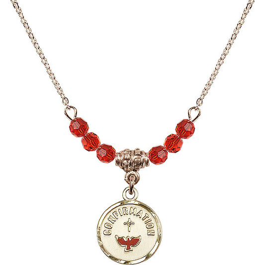 14kt Gold Filled Confirmation Birthstone Necklace with Ruby Beads - 0601