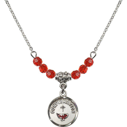 Sterling Silver Confirmation Birthstone Necklace with Ruby Beads - 0601