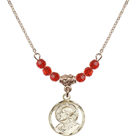 14kt Gold Filled Scapular Birthstone Necklace with Ruby Beads - 0611