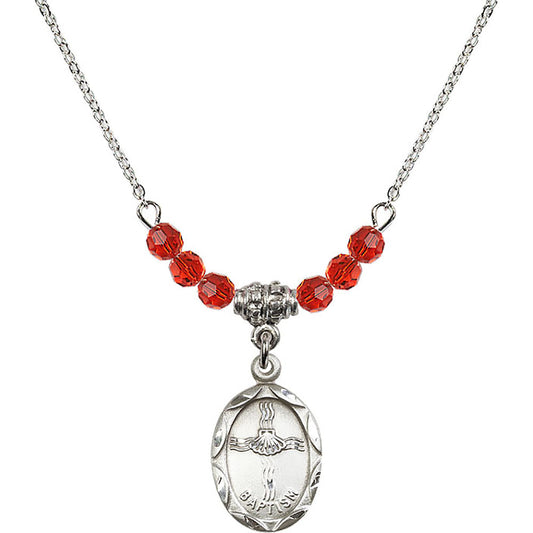 Sterling Silver Baptism Birthstone Necklace with Ruby Beads - 0612