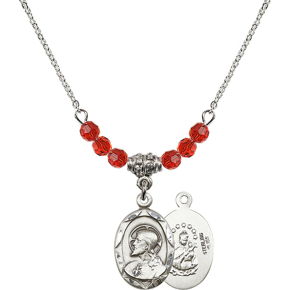 Sterling Silver Scapular Birthstone Necklace with Ruby Beads - 0612