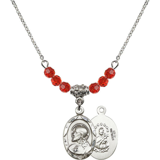 Sterling Silver Scapular Birthstone Necklace with Ruby Beads - 0612