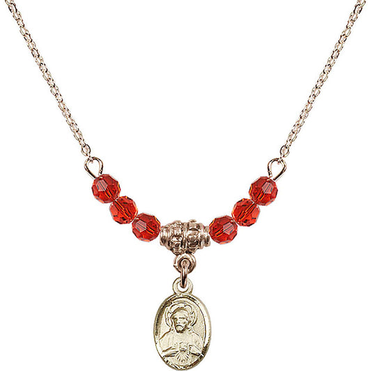 14kt Gold Filled Scapular Birthstone Necklace with Ruby Beads - 0702