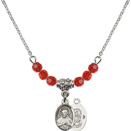 Sterling Silver Scapular Birthstone Necklace with Ruby Beads - 0702
