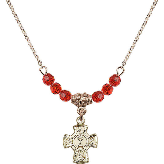 14kt Gold Filled 5-Way / Chalice Birthstone Necklace with Ruby Beads - 0845