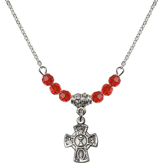 Sterling Silver 5-Way / Chalice Birthstone Necklace with Ruby Beads - 0845