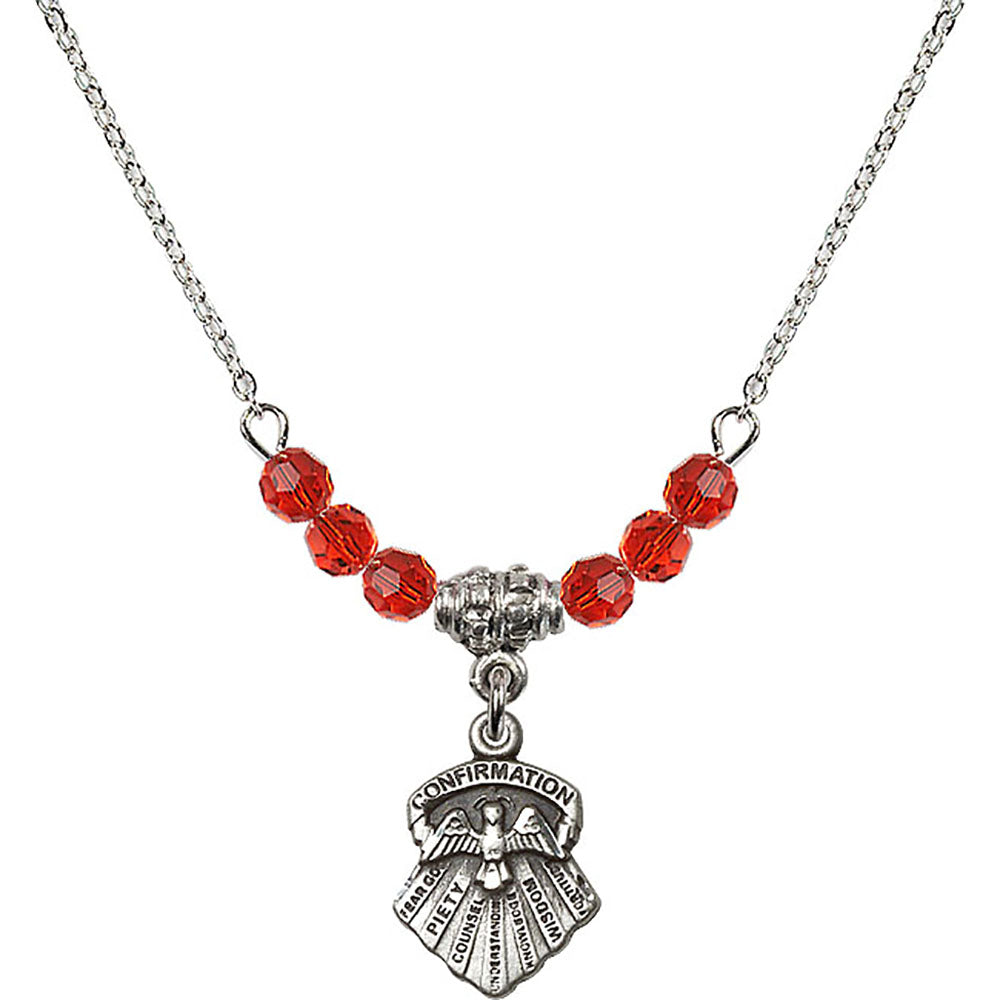 Sterling Silver Seven Gifts Birthstone Necklace with Ruby Beads - 0887