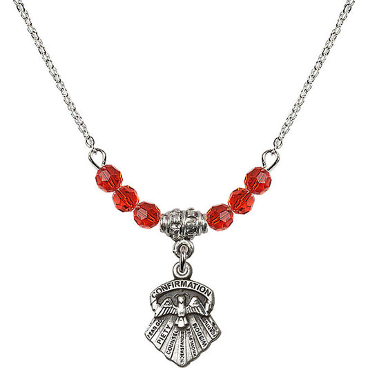 Sterling Silver Seven Gifts Birthstone Necklace with Ruby Beads - 0887