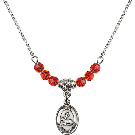 Sterling Silver First Reconciliation Birthstone Necklace with Ruby Beads - 0968