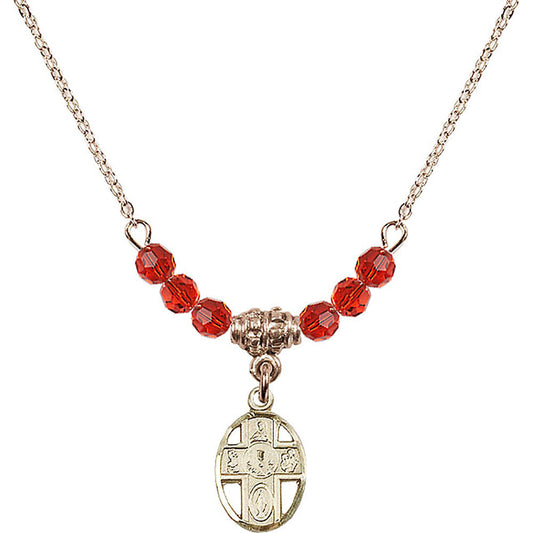 14kt Gold Filled 5-Way / Chalice Birthstone Necklace with Ruby Beads - 0979