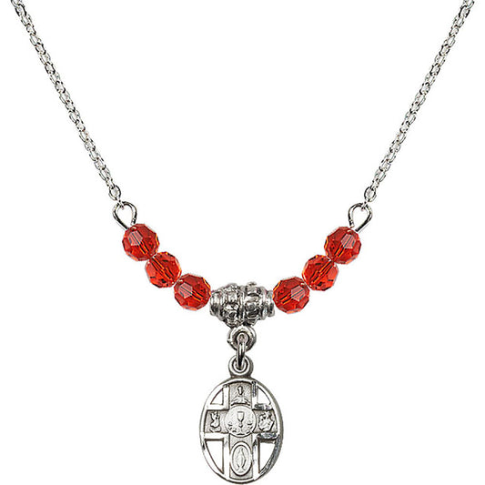Sterling Silver 5-Way / Chalice Birthstone Necklace with Ruby Beads - 0979