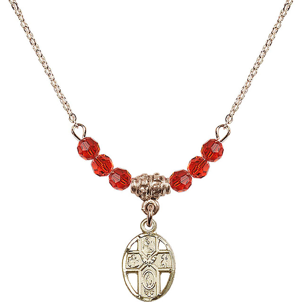 14kt Gold Filled 5-Way Birthstone Necklace with Ruby Beads - 0980
