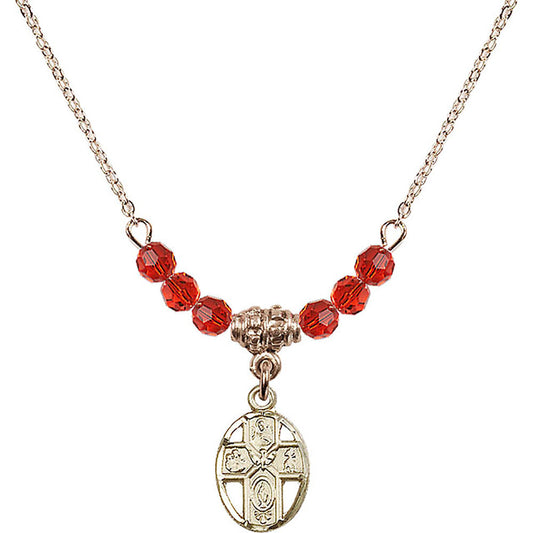 14kt Gold Filled 5-Way Birthstone Necklace with Ruby Beads - 0980