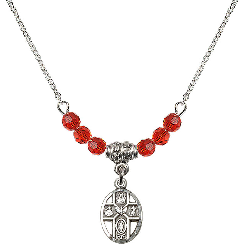 Sterling Silver 5-Way Birthstone Necklace with Ruby Beads - 0980