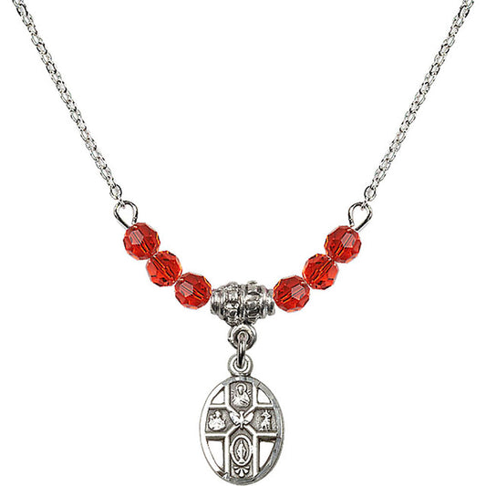 Sterling Silver 5-Way Birthstone Necklace with Ruby Beads - 0980