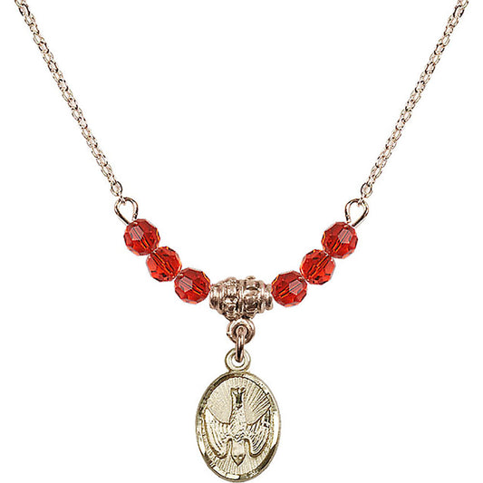 14kt Gold Filled Holy Spirit Birthstone Necklace with Ruby Beads - 0982